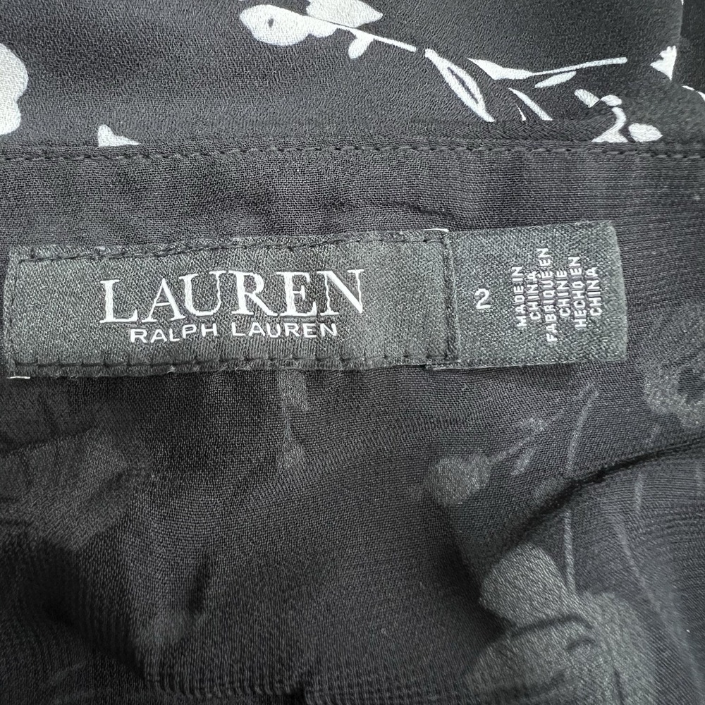Lauren Ralph Lauren Women's 2 Black Floral Georgette Tiered Mini Dress Romantic - Picture 8 of 12